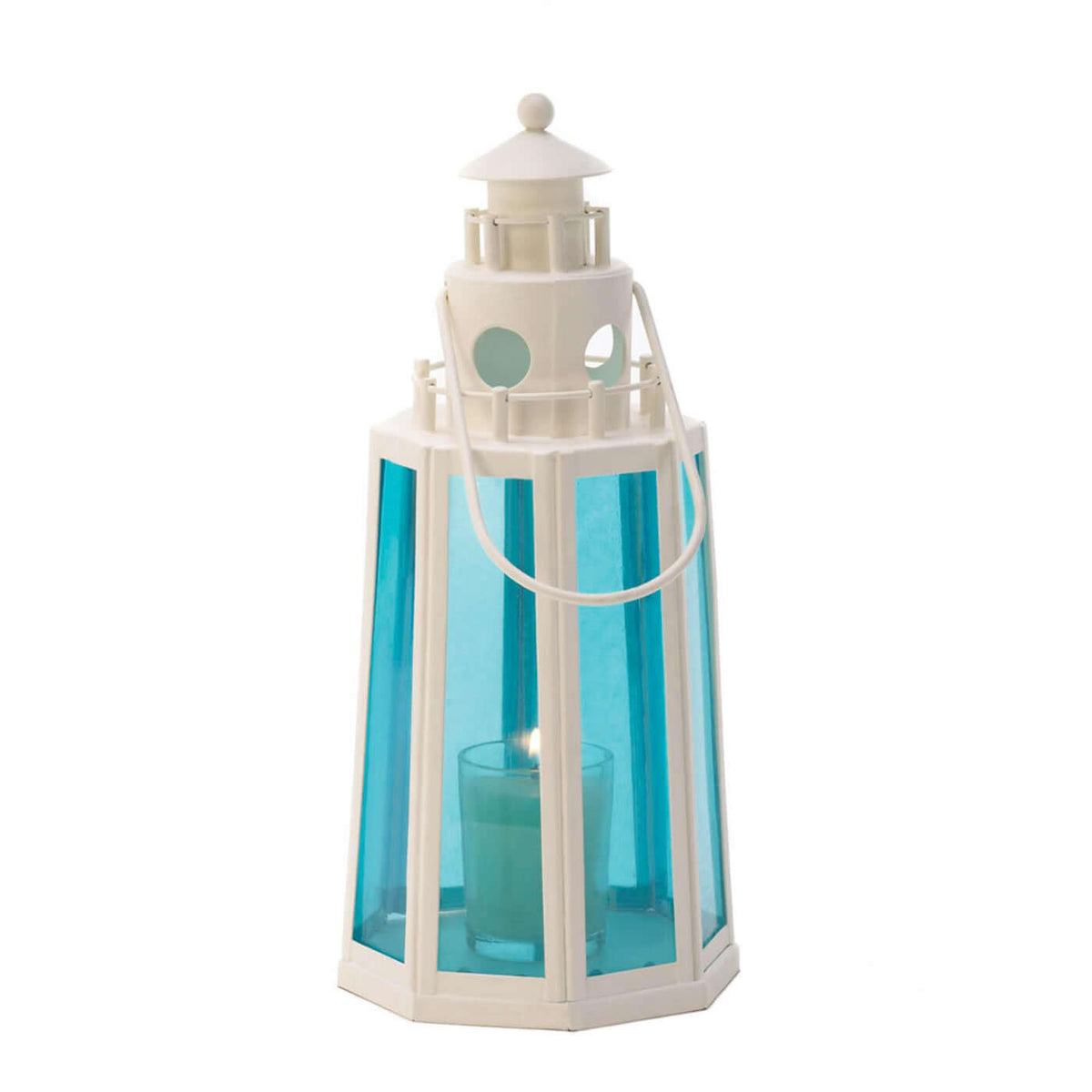 Blue And White Lighthouse Candle Lantern -The House of Awareness
