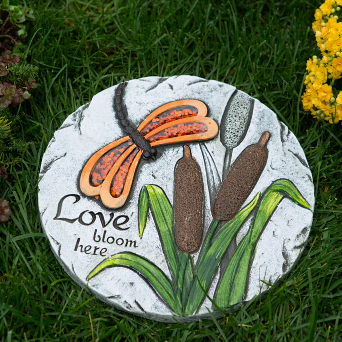 Set of 2 Love Blooms Here Dragon Fly Stepping Stones