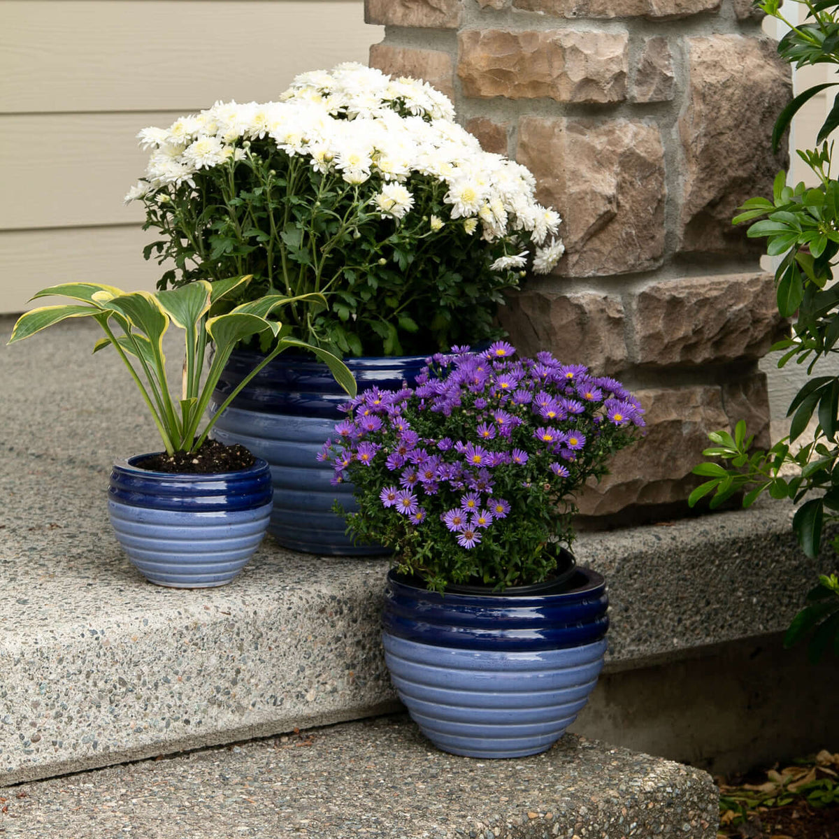 Two Toned Blue Planter Set of 3