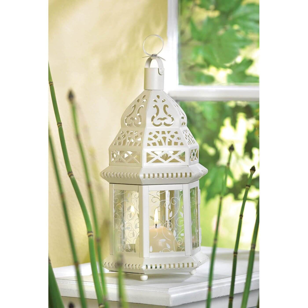 White Moroccan Lantern with Etched Panels - The House of Awareness