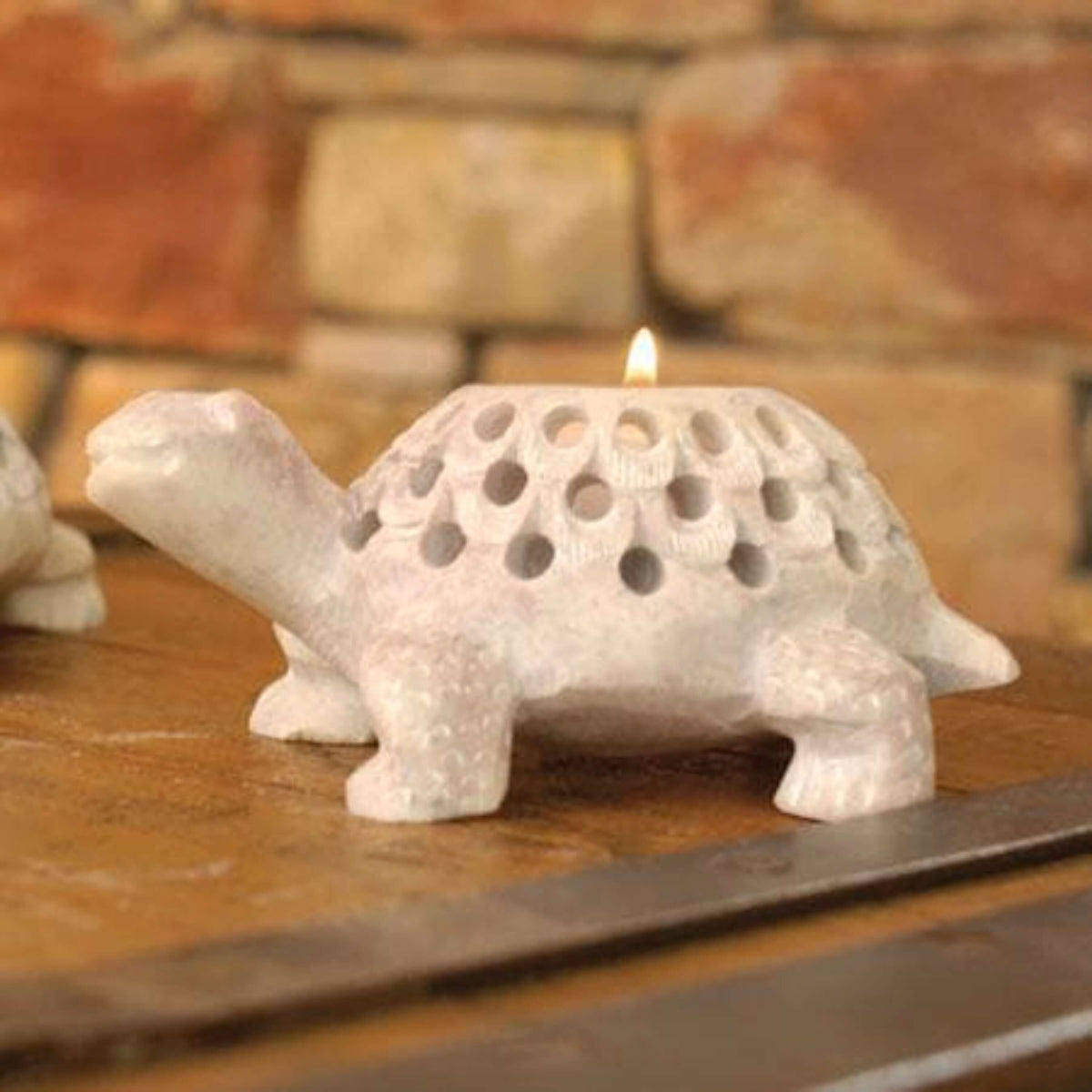 Stone Turtle Tea Light Holder with 1 Led Tea Light with Timer- The House of Awareness