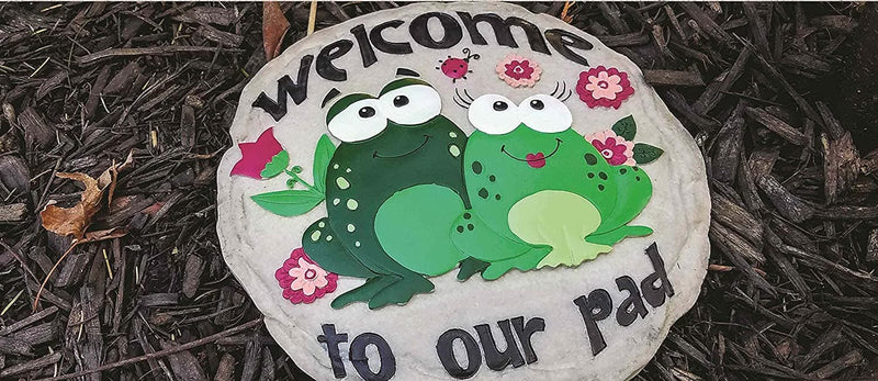 Green Frogs Welcome To Our Pad Decorative Garden Stone- The House of Awareness