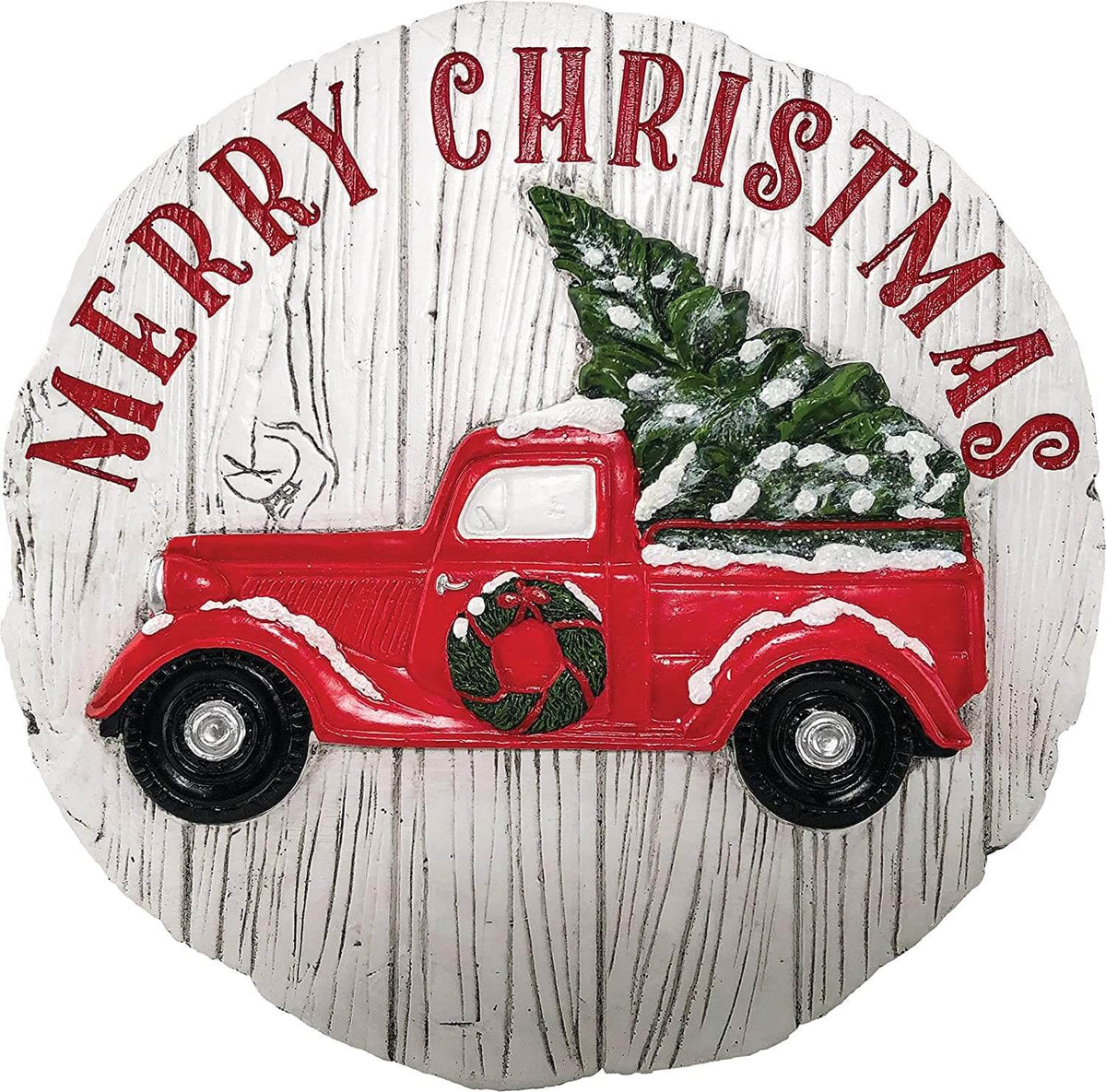 Merry Christmas Red Truck Decorative Garden Stone