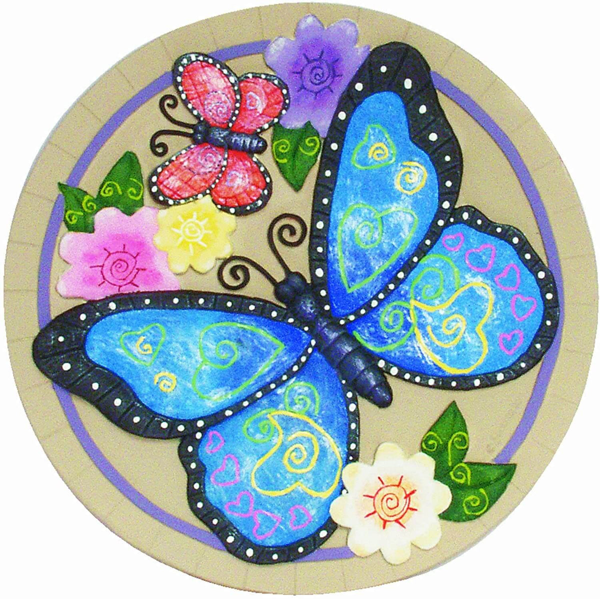 Blue Butterfly and Flowers Decorative Garden Stone
