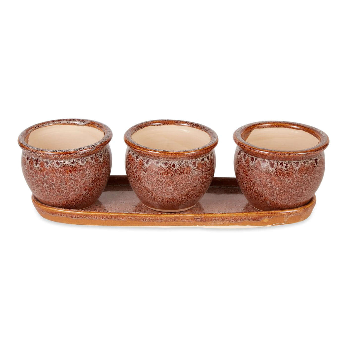 Brown Round Ceramic Small Planter Set of 3- The House of Awareness