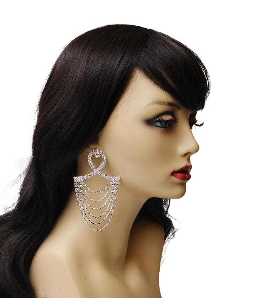 Silver and Rhinestone Chandelier Drape Earrings - The House of Awareness