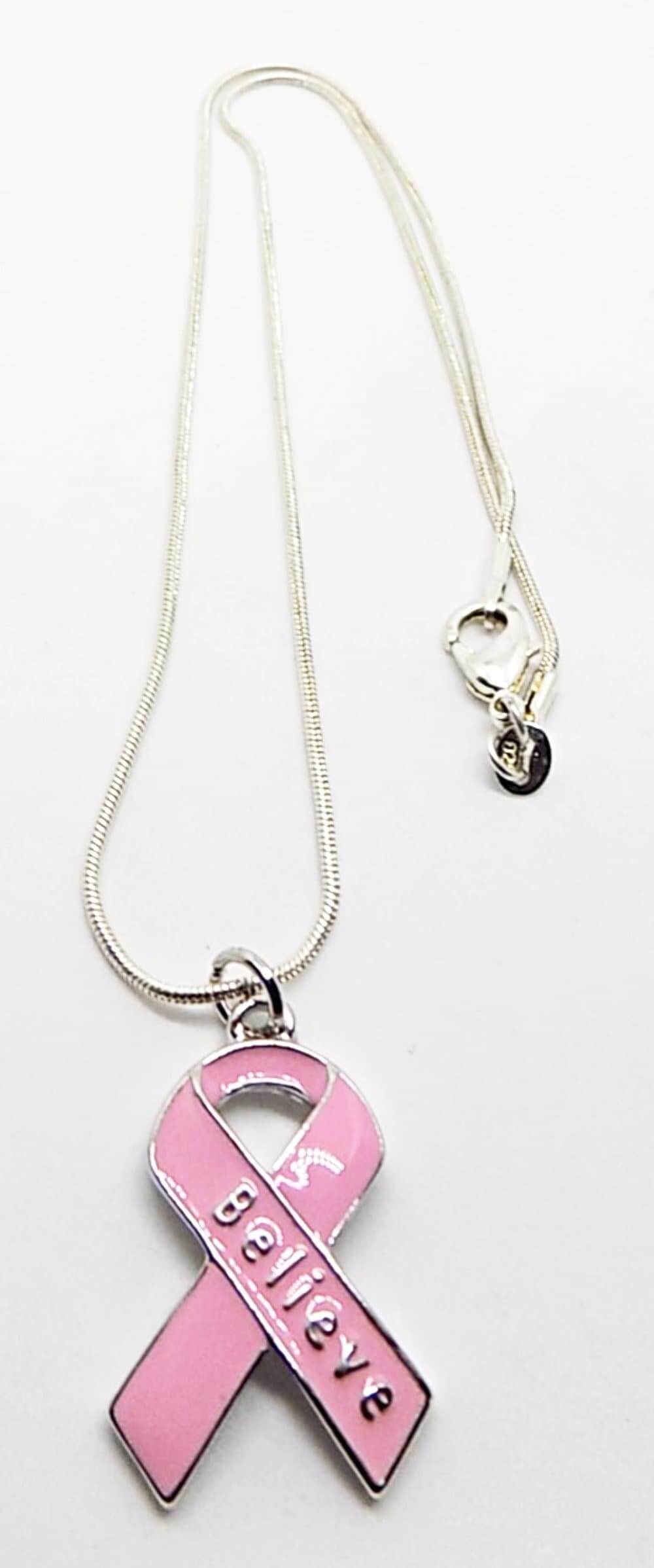Breast Cancer Awareness Pink Ribbon Believe Charm Necklace - The House of Awareness