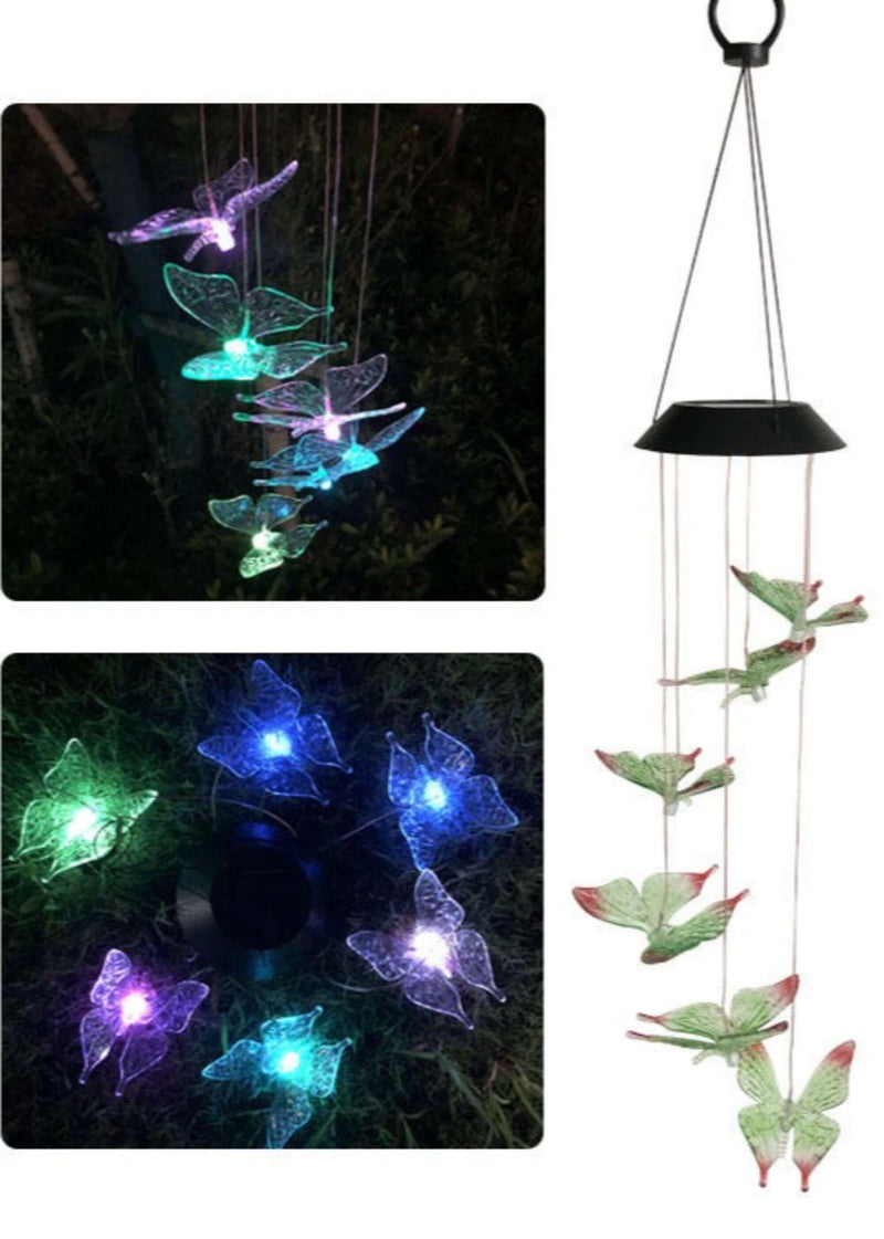  Green Solar Six Butterfly Wind Chimes-The House of Awareness