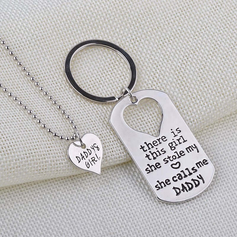 Daughter Gifts for Dad Daddy and Girl Necklace and Key Charm Set - She Calls Me Daddy