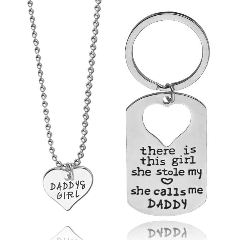 Daughter Gifts for Dad Daddy and Girl Necklace and Key Charm Set - She Calls Me Daddy