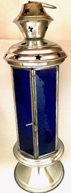 Blue Glass and Silver with Stars Lantern