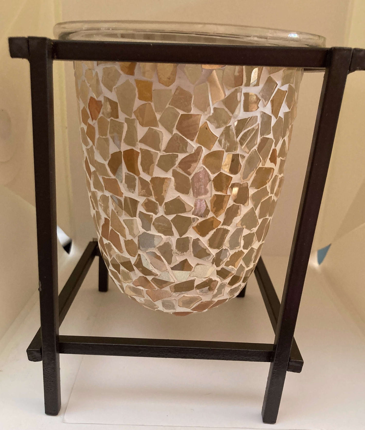 iron stand with mosaic candle holder