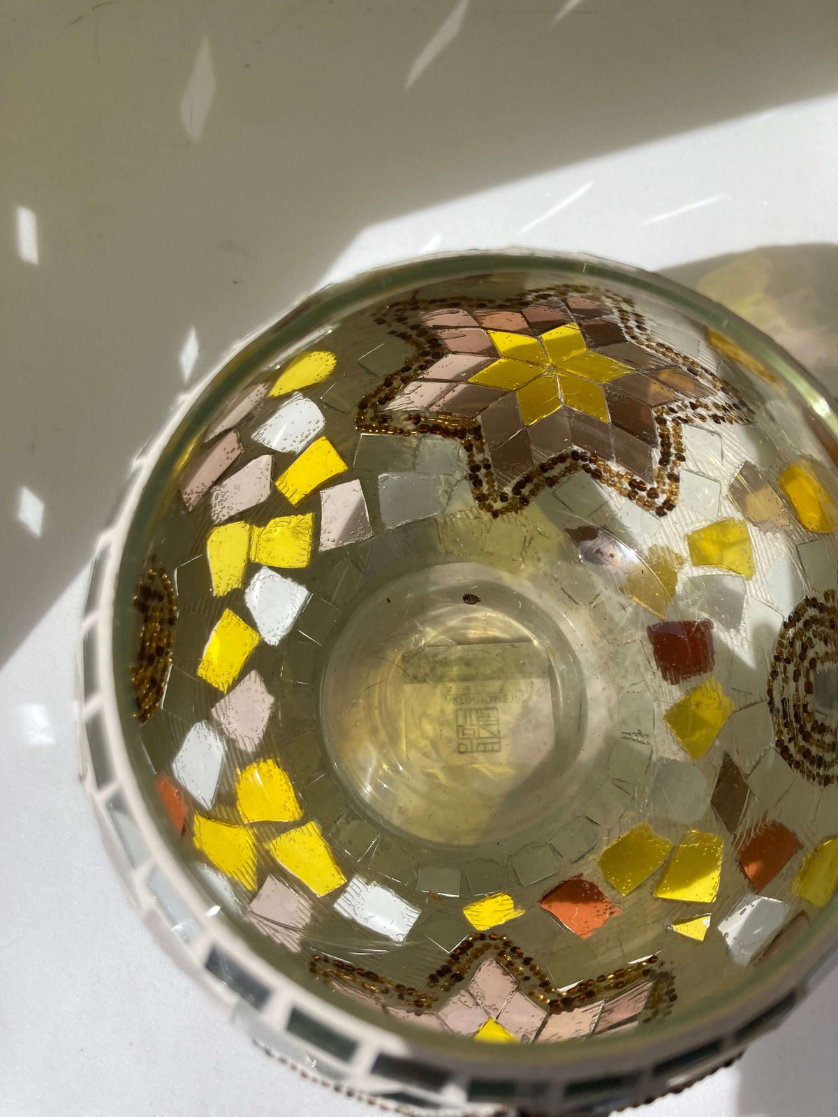 Mosaic Silver and Brown Circle and Star Candle Holder