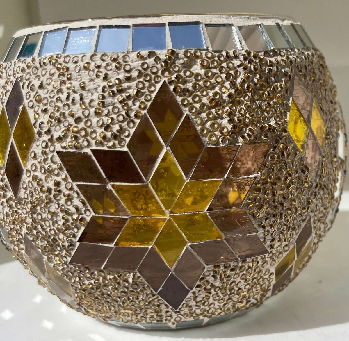 Mosaic Silver and Brown Circle and Pointed Star Candle Holder