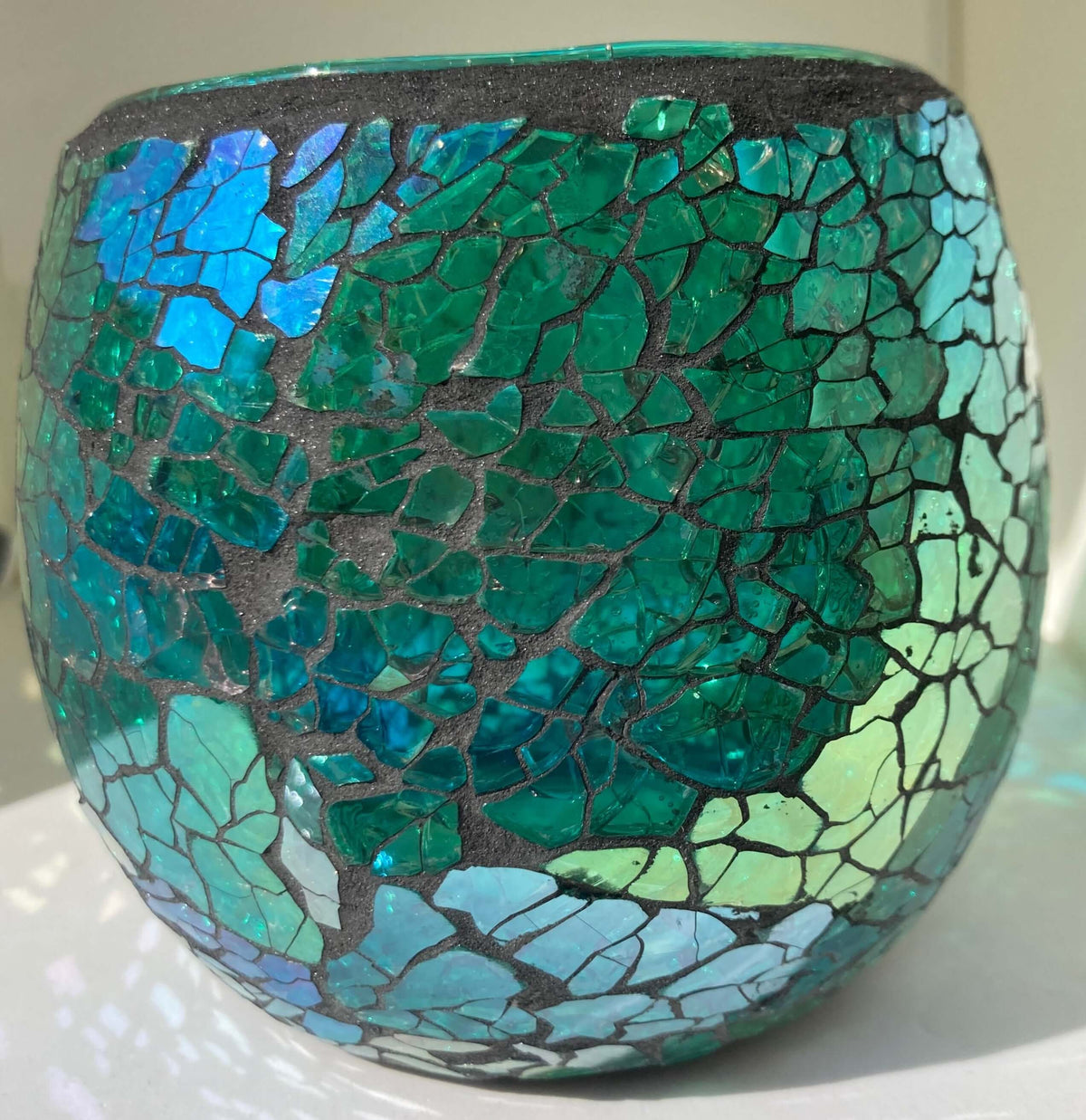 Mosaic Glass Green Crackled Candle Holder