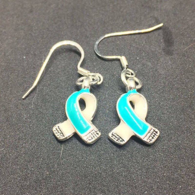 Teal Ribbon Charm Earrings for Cancer Awareness - The House of Awareness