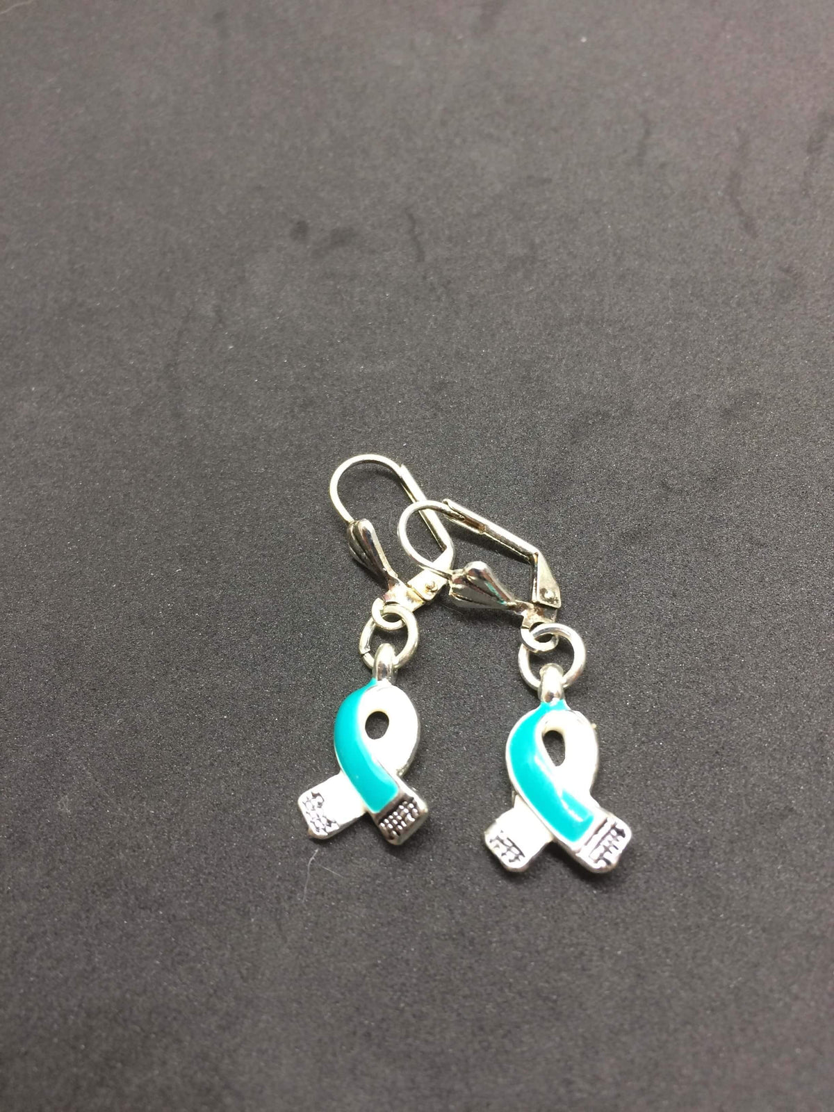 Teal Ribbon Charm Earrings for Cancer Awareness - The House of Awareness