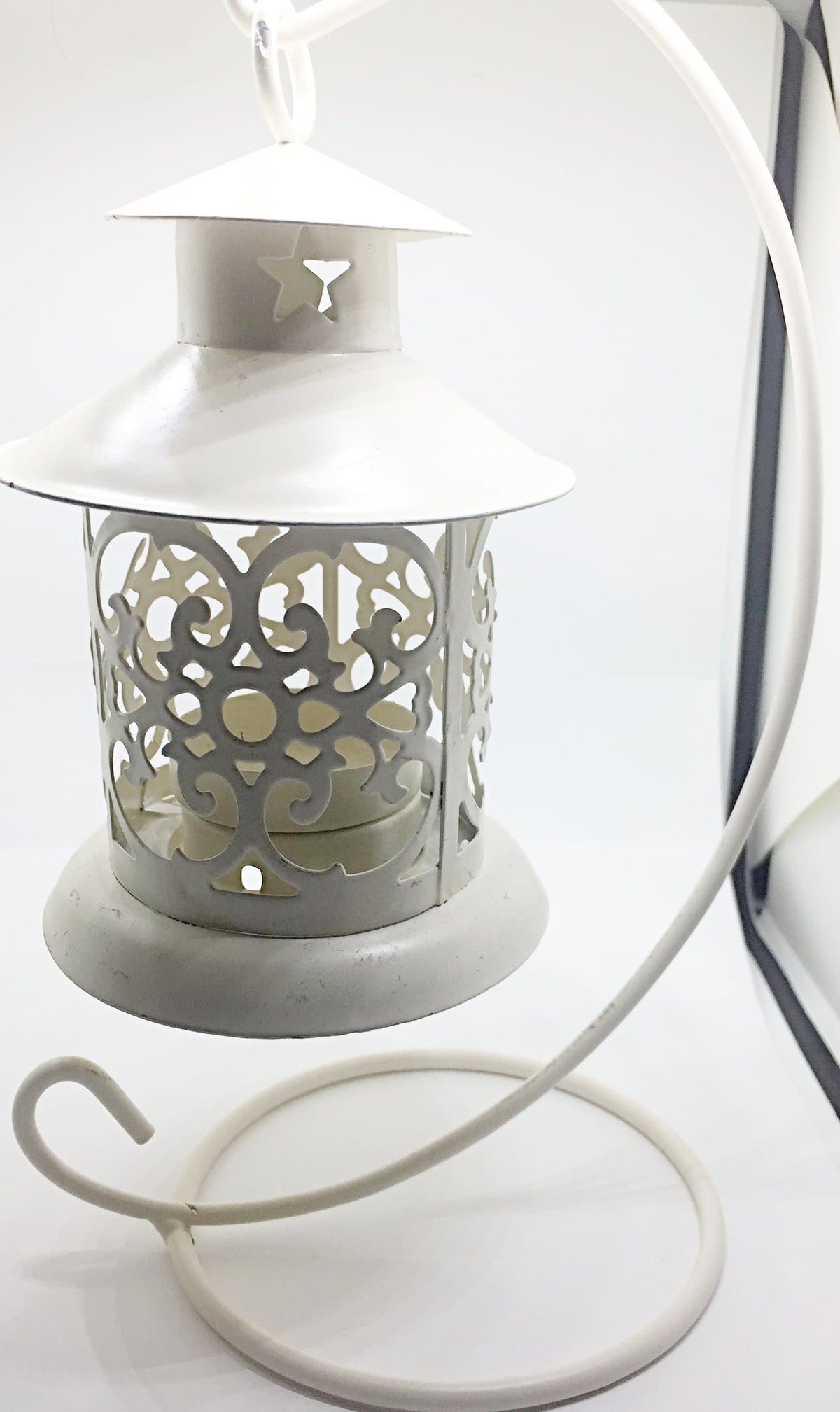 Hanging Small White Wrought Iron Candle Lantern - The House of Awareness