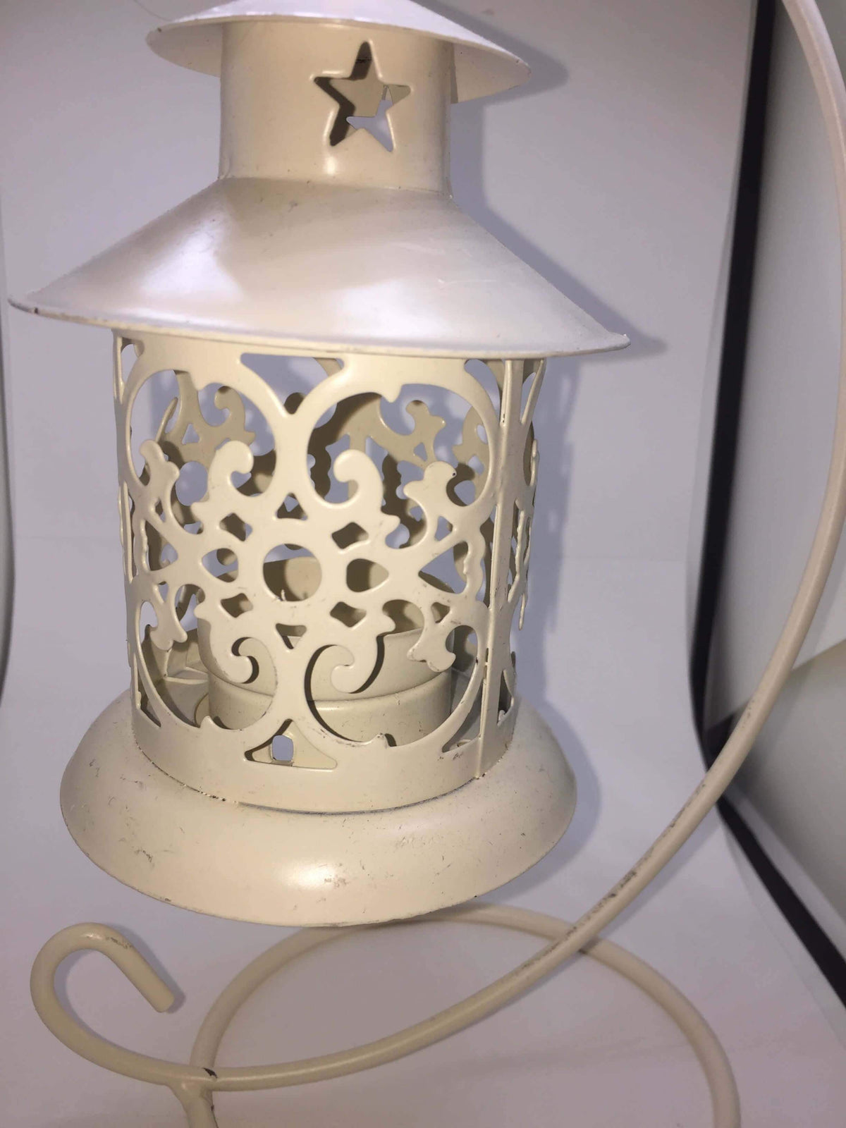 Hanging Small White Wrought Iron Candle Lantern - The House of Awareness