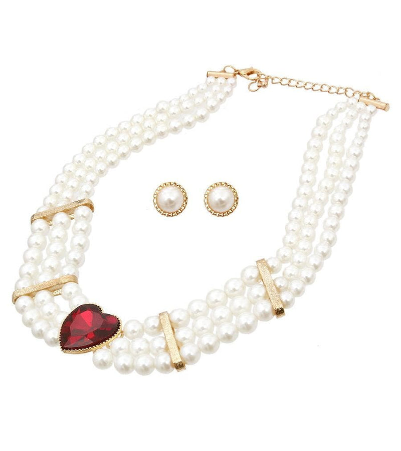 Pearl Layered Heart Necklace Set - The House of Awareness