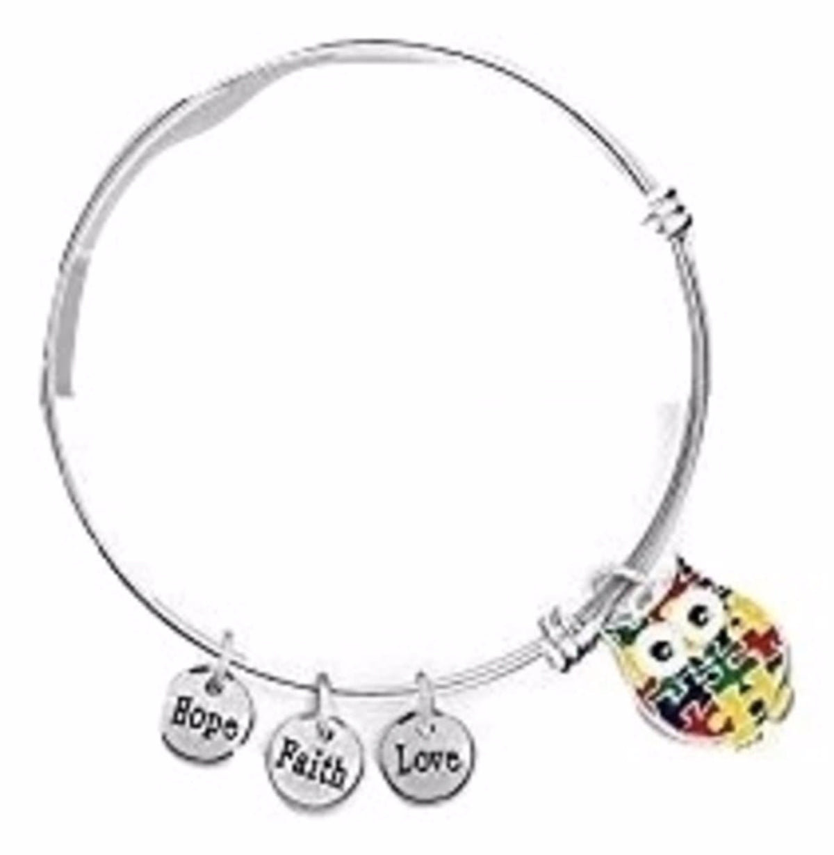 Autism Owl Puzzle Piece Stainless Steel Retractable Charm Bracelet - The House of Awareness
