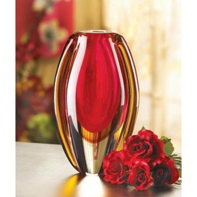 Brilliant Red and Gold Glass Vase - The House of Awareness