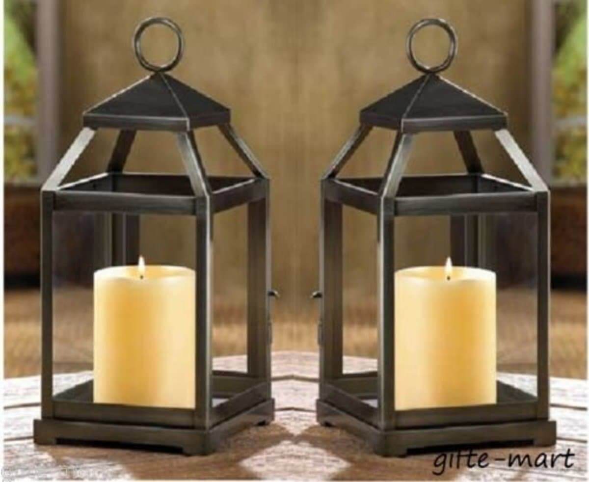 Set of 2 Rustic Silver Candle Lanterns - The House of Awareness