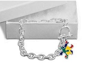 Autism Colored Puzzle Piece Chunky Charm Bracelet - The House of Awareness