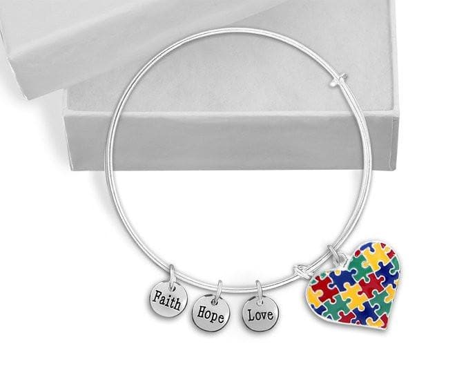 Autism Puzzle Piece Heart Multicolor Charm Bracelet - The House of Awareness