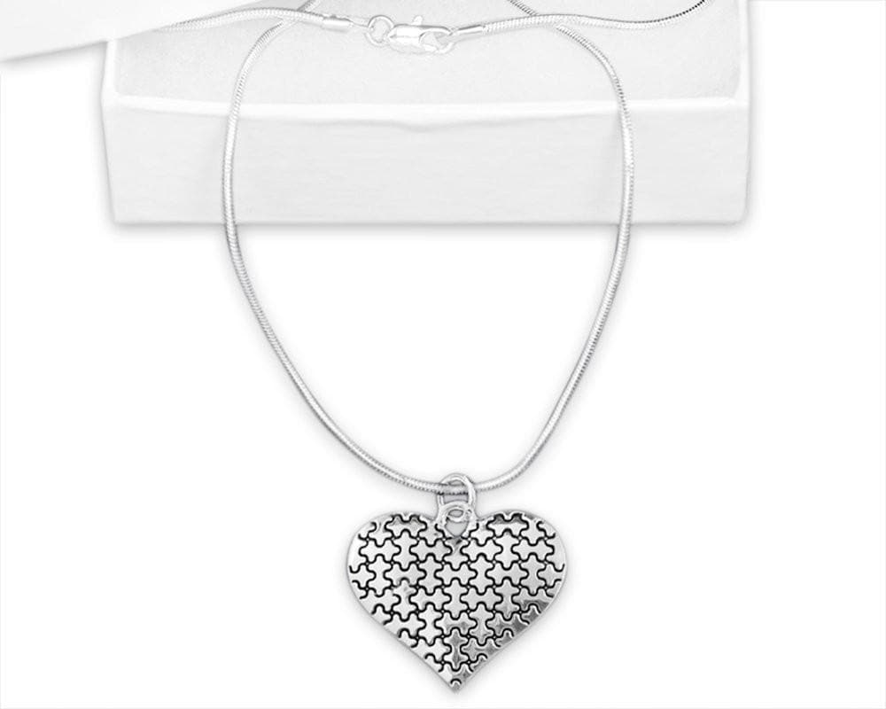 Autism Puzzle Heart Charm Necklace - The House of Awareness