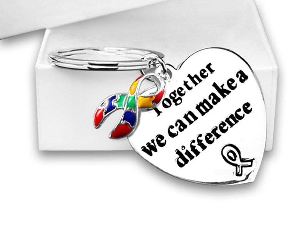Autism Awareness Ribbon Key Chain with words "Together We Can Make A Difference" - The House of Awareness