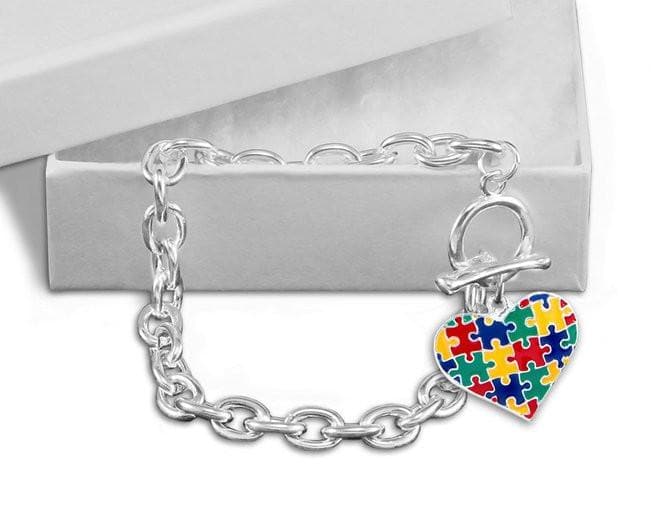 Autism Colored Puzzle Heart Chunky Charm Bracelet - The House of Awareness