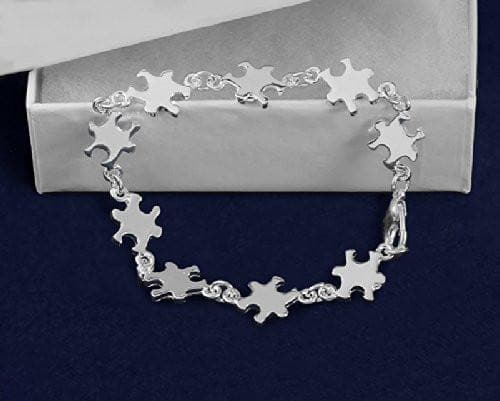 Autism Silver Linked Puzzle Bracelet - The House of Awareness