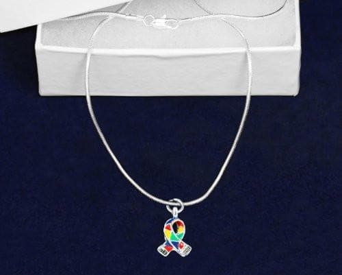 Silver Trim Autism ASD Awareness Ribbon Necklace - The House of Awareness