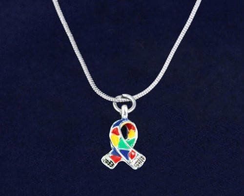 Silver Trim Autism ASD Awareness Ribbon Necklace - The House of Awareness
