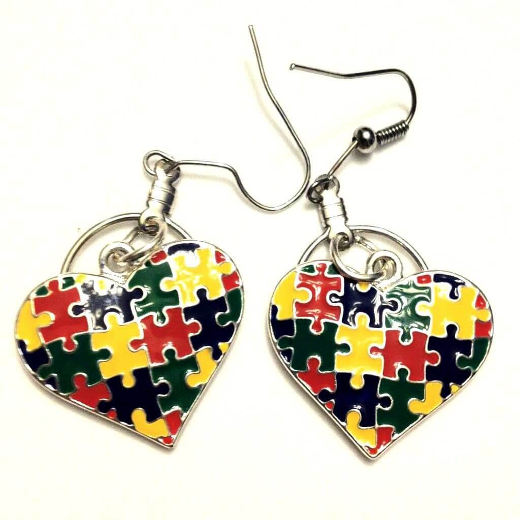 Small Hoop Autism Heart Charm Earrings - The House of Awareness