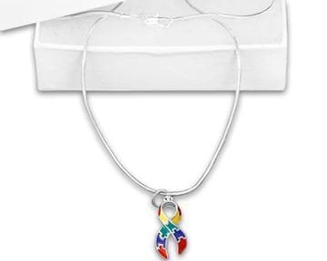 Puzzle Charm Necklace for Autism Awareness paired with Hoop Earrings - The House of Awareness