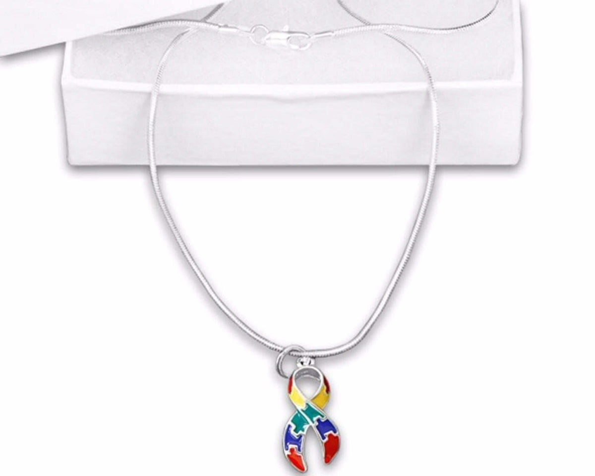 Puzzle Charm Necklace for Autism Awareness paired with Hoop Earrings - The House of Awareness