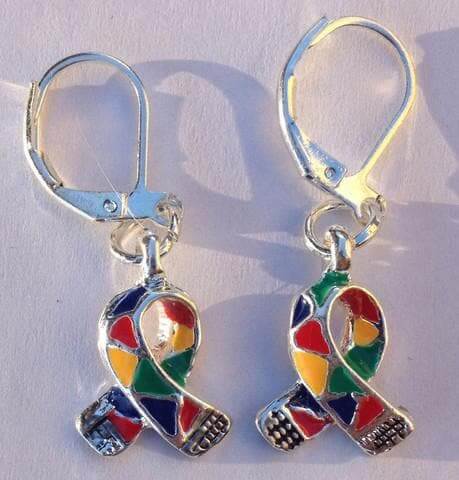 Silver Trim Autism ASD Awareness Ribbon Necklace and Earring Set - The House of Awareness