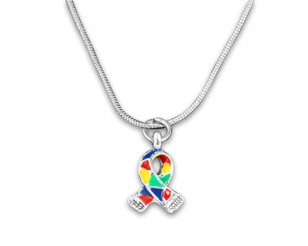Silver Trim Autism ASD Awareness Ribbon Necklace and Earring Set - The House of Awareness