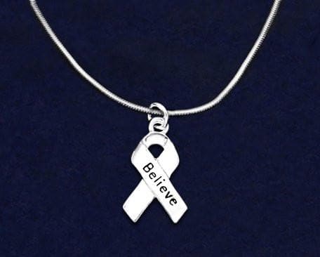 Silver Ribbon Believe Necklace for Mental Health Awareness - The House of Awareness