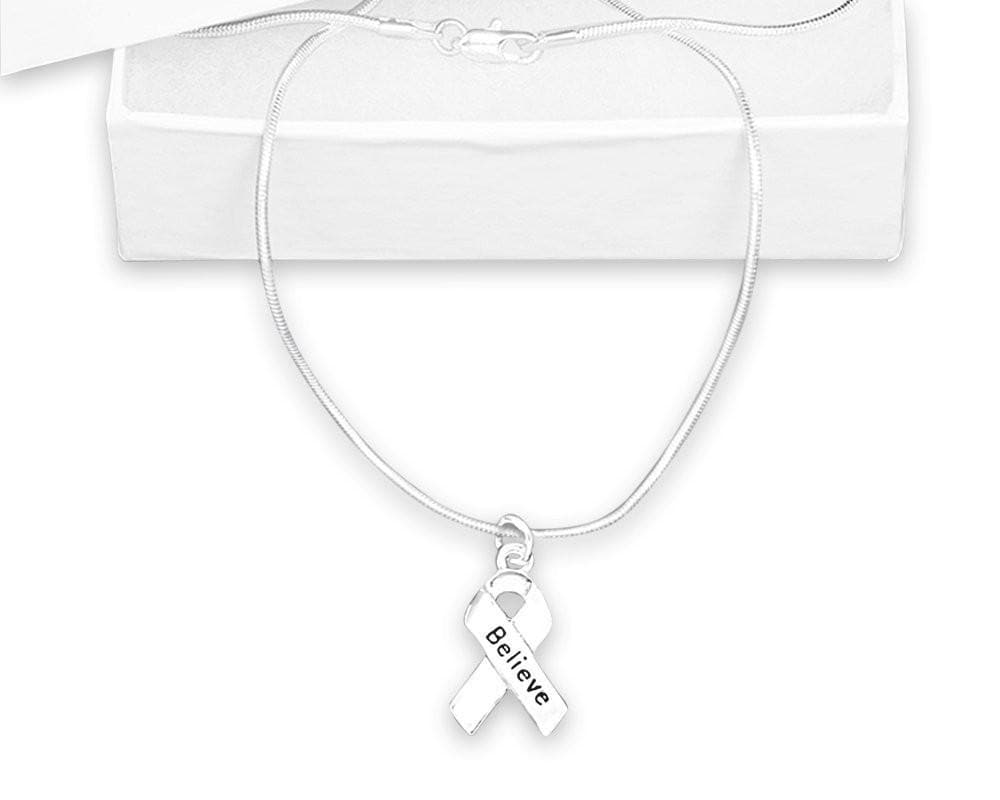 Silver Ribbon Believe Necklace for Mental Health Awareness - The House of Awareness
