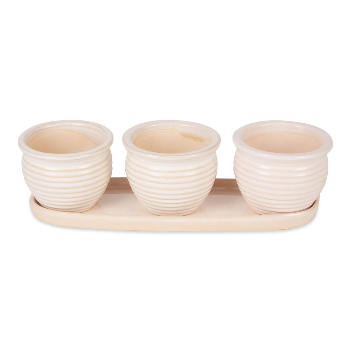 Cream Round Ceramic SmallL Planter Set of 3