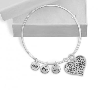 Autism Puzzle Piece Heart and 3 Charms bracelet - The House of Awareness