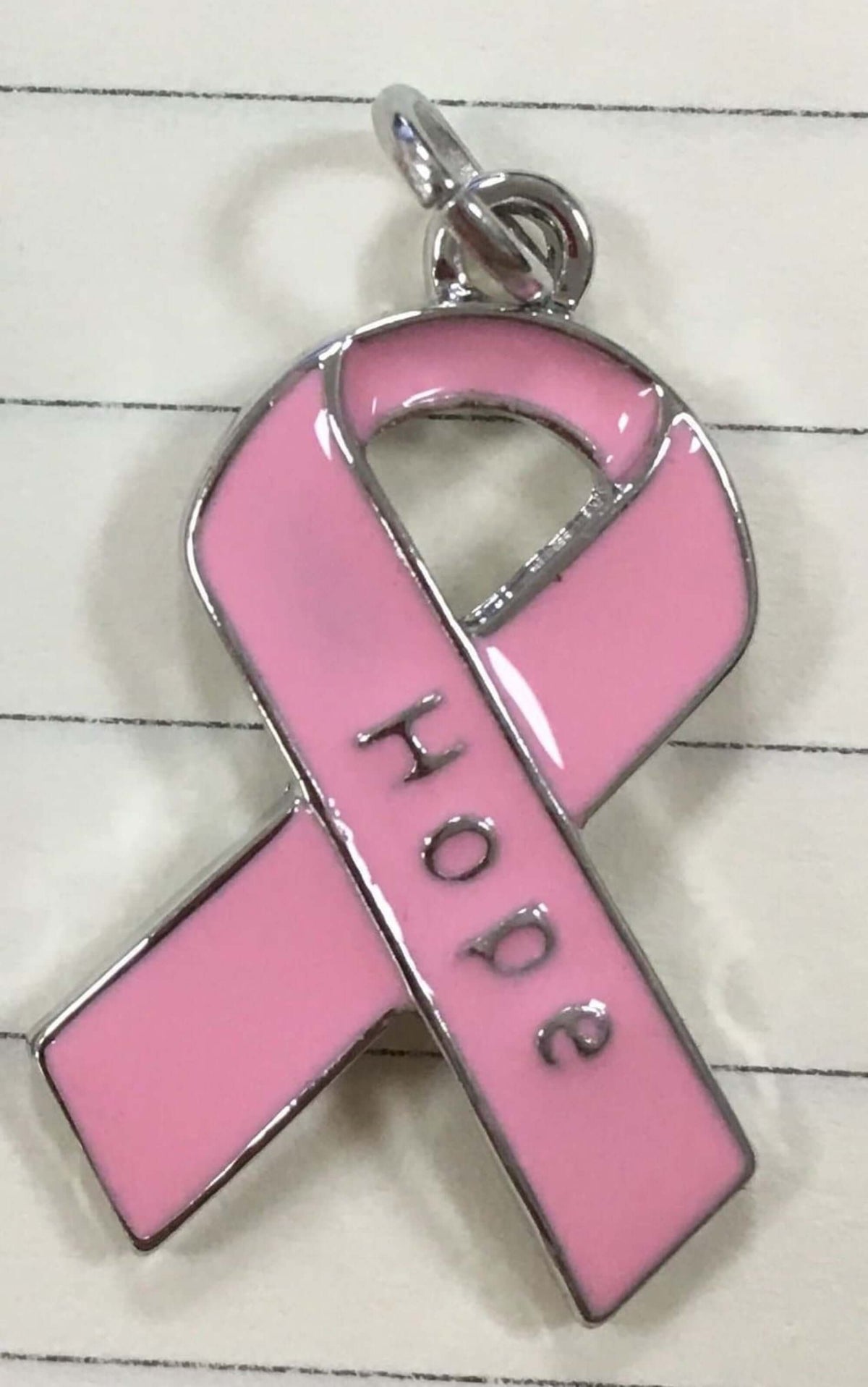 Pink Breast Cancer Ribbon Charm with the Word Hope - The House of Awareness