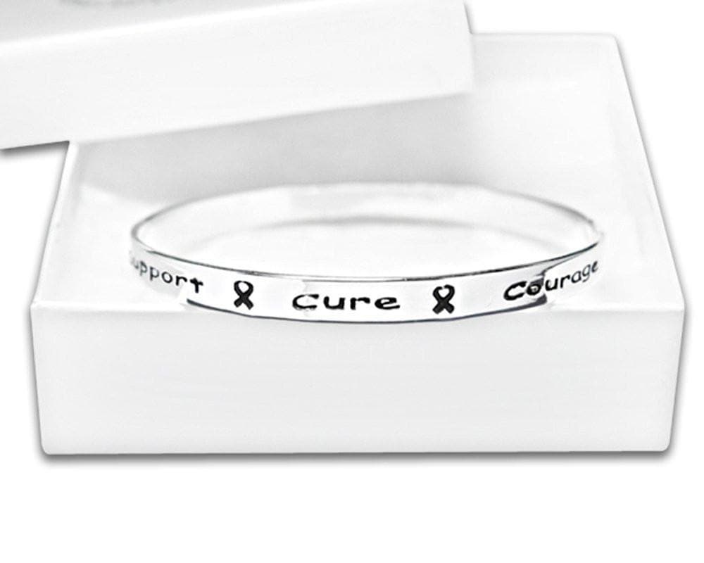 Silver Ribbon Bangle Bracelet with words Support, Cure, Hope, Courage for all causes with Gift Box - The House of Awareness