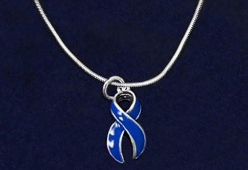 Dark Blue Ribbon Sterling Silver Necklace for all Causes - The House of Awareness