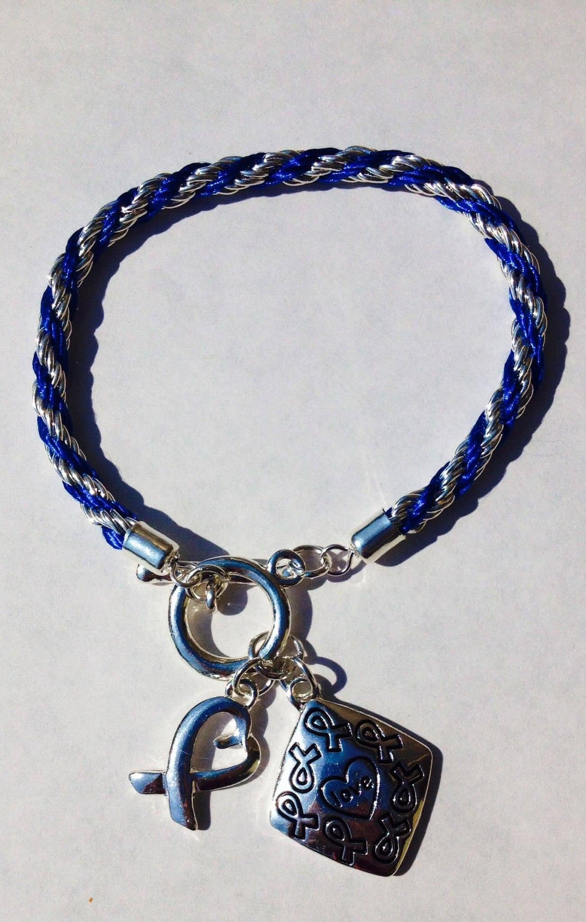 Awareness Causes SUPPORT BLUE Rope Bracelet Puzzle Ribbon and Charm - The House of Awareness