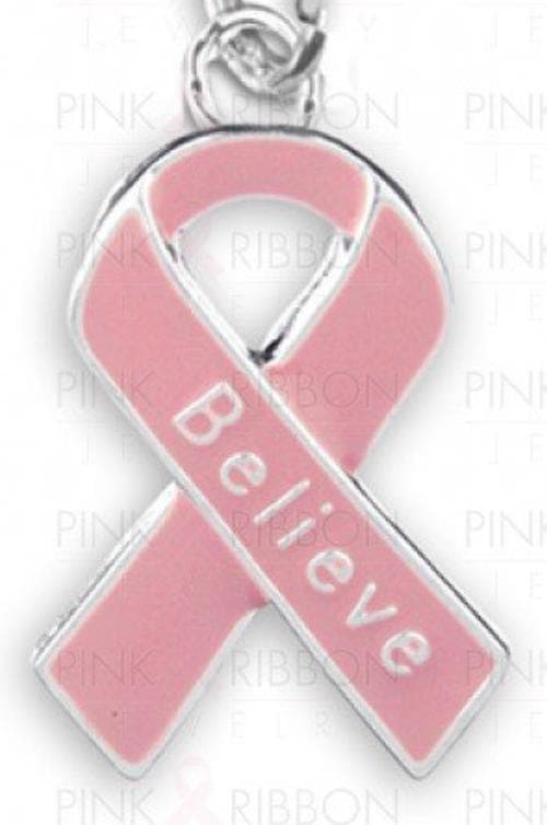 Breast Cancer Awareness Pink Ribbon Believe Charm Necklace - The House of Awareness