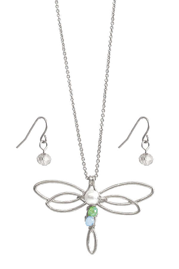 Wire Metal Art Dragonfly Necklace Set